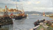 Nils Hansteen Fjordabat stevner ut Trondheim havn Germany oil painting artist